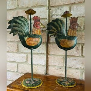 Colorful Rooster Candle Holders